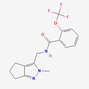 molecular formula C16H16F3N3O2 B2559309 N-((2-methyl-2,4,5,6-tetrahydrocyclopenta[c]pyrazol-3-yl)methyl)-2-(trifluoromethoxy)benzamide CAS No. 2034602-69-0