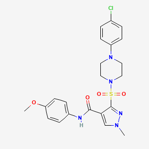 molecular formula C22H24ClN5O4S B2559319 3-{[4-(4-氯苯基)哌嗪-1-基]磺酰基}-N-(4-甲氧基苯基)-1-甲基-1H-吡唑-4-甲酰胺 CAS No. 1251679-43-2