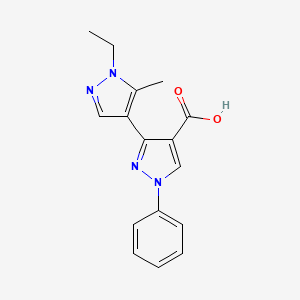 molecular formula C16H16N4O2 B2559322 1'-ethyl-5'-methyl-1-phenyl-1H,1'H-3,4'-bipyrazole-4-carboxylic acid CAS No. 1006348-70-4