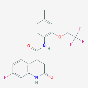 molecular formula C19H16F4N2O3 B2559332 7-氟-N-[4-甲基-2-(2,2,2-三氟乙氧基)苯基]-2-氧代-3,4-二氢-1H-喹啉-4-甲酰胺 CAS No. 1625429-91-5