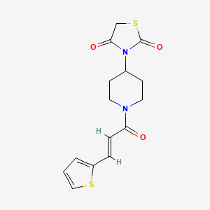 molecular formula C15H16N2O3S2 B2559333 (E)-3-(1-(3-(噻吩-2-基)丙烯酰)哌啶-4-基)噻唑烷-2,4-二酮 CAS No. 1799260-68-6