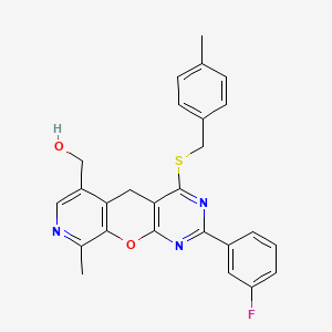 (2-(3-fluorophenyl)-9-methyl-4-((4-methylbenzyl)thio)-5H-pyrido[4',3':5,6]pyrano[2,3-d]pyrimidin-6-yl)methanol