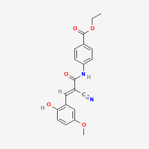 molecular formula C20H18N2O5 B2559340 (E)-ethyl 4-(2-cyano-3-(2-hydroxy-5-methoxyphenyl)acrylamido)benzoate CAS No. 380552-06-7