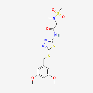 molecular formula C15H20N4O5S3 B2559349 N-(5-((3,5-dimethoxybenzyl)thio)-1,3,4-thiadiazol-2-yl)-2-(N-methylmethylsulfonamido)acetamide CAS No. 1251627-66-3