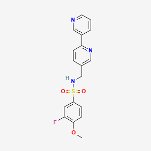 molecular formula C18H16FN3O3S B2559355 N-([2,3'-ビピリジン]-5-イルメチル)-3-フルオロ-4-メトキシベンゼンスルホンアミド CAS No. 2034449-97-1