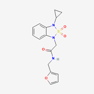 molecular formula C16H17N3O4S B2559357 2-(3-cyclopropyl-2,2-dioxo-1,3-dihydro-2lambda6,1,3-benzothiadiazol-1-yl)-N-[(furan-2-yl)methyl]acetamide CAS No. 2097932-28-8