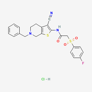 N-(6-benzyl-3-cyano-4,5,6,7-tetrahydrothieno[2,3-c]pyridin-2-yl)-2-((4-fluorophenyl)sulfonyl)acetamide hydrochloride