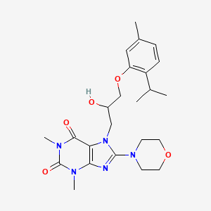 molecular formula C24H33N5O5 B2559367 7-(2-hydroxy-3-(2-isopropyl-5-methylphenoxy)propyl)-1,3-dimethyl-8-morpholino-1H-purine-2,6(3H,7H)-dione CAS No. 923210-98-4