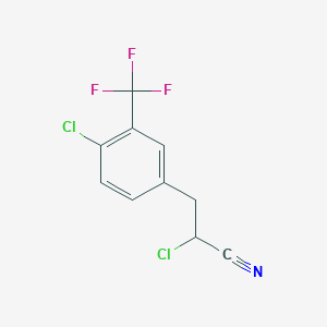 molecular formula C10H6Cl2F3N B2559372 2-Chloro-3-[4-chloro-3-(trifluoromethyl)phenyl]propanenitrile CAS No. 1216017-95-6