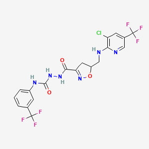 molecular formula C19H15ClF6N6O3 B2559376 2-{[5-({[3-chloro-5-(trifluoromethyl)-2-pyridinyl]amino}methyl)-4,5-dihydro-3-isoxazolyl]carbonyl}-N-[3-(trifluoromethyl)phenyl]-1-hydrazinecarboxamide CAS No. 321432-28-4