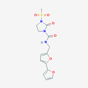 molecular formula C14H15N3O6S B2559389 N-([2,2'-联呋喃]-5-基甲基)-3-(甲基磺酰基)-2-氧代咪唑烷-1-甲酰胺 CAS No. 2034564-46-8