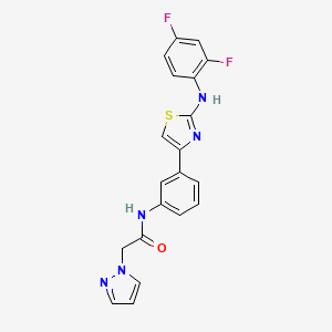 molecular formula C20H15F2N5OS B2559407 N-(3-(2-((2,4-difluorophenyl)amino)thiazol-4-yl)phenyl)-2-(1H-pyrazol-1-yl)acetamide CAS No. 1797334-65-6