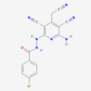 molecular formula C16H10BrN7O B255942 N'-(6-amino-3,5-dicyano-4-(cyanomethyl)pyridin-2-yl)-4-bromobenzohydrazide 