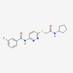 molecular formula C18H19FN4O2S B2559426 N-(6-((2-(cyclopentylamino)-2-oxoethyl)thio)pyridazin-3-yl)-3-fluorobenzamide CAS No. 1021090-49-2