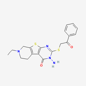 molecular formula C19H20N4O2S2 B2559429 3-amino-7-ethyl-2-[(2-oxo-2-phenylethyl)thio]-5,6,7,8-tetrahydropyrido[4',3':4,5]thieno[2,3-d]pyrimidin-4(3H)-one CAS No. 1923120-14-2