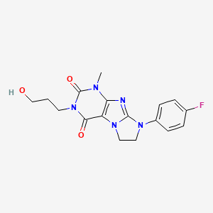 molecular formula C17H18FN5O3 B2559435 6-(4-Fluorophenyl)-2-(3-hydroxypropyl)-4-methyl-7,8-dihydropurino[7,8-a]imidazole-1,3-dione CAS No. 893957-89-6