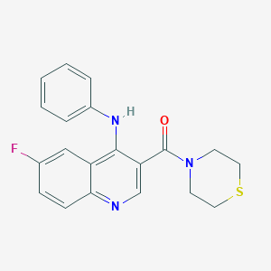 molecular formula C20H18FN3OS B2559443 (6-氟-4-(苯氨基)喹啉-3-基)(硫代吗啉)甲酮 CAS No. 1358309-26-8