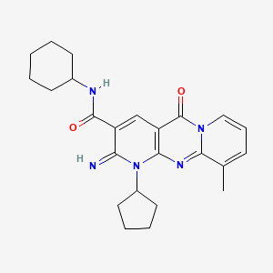 molecular formula C24H29N5O2 B2559467 N-环己基-7-环戊基-6-亚氨基-11-甲基-2-氧代-1,7,9-三氮杂三环[8.4.0.0^{3,8}]十四-3(8),4,9,11,13-五烯-5-甲酰胺 CAS No. 867136-73-0