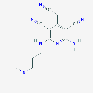 molecular formula C14H17N7 B255948 2-Amino-4-(cyanomethyl)-6-{[3-(dimethylamino)propyl]amino}-3,5-pyridinedicarbonitrile 