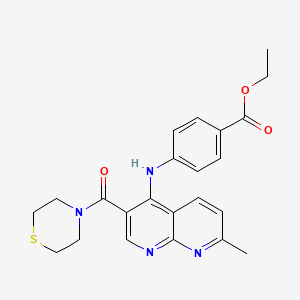 molecular formula C23H24N4O3S B2559507 Ethyl 4-((7-methyl-3-(thiomorpholine-4-carbonyl)-1,8-naphthyridin-4-yl)amino)benzoate CAS No. 1251543-71-1