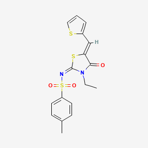 molecular formula C17H16N2O3S3 B2559509 (E)-N-((Z)-3-乙基-4-氧代-5-(噻吩-2-亚甲基)噻唑烷-2-亚胺)-4-甲基苯磺酰胺 CAS No. 867041-87-0