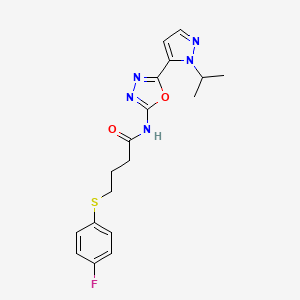 molecular formula C18H20FN5O2S B2559517 4-((4-氟苯基)硫代)-N-(5-(1-异丙基-1H-吡唑-5-基)-1,3,4-恶二唑-2-基)丁酰胺 CAS No. 1171579-16-0