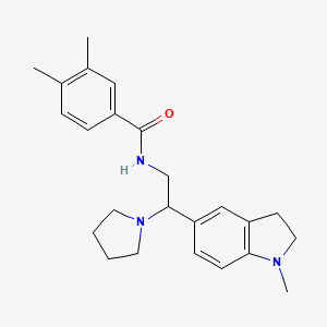 molecular formula C24H31N3O B2559518 3,4-dimethyl-N-(2-(1-methylindolin-5-yl)-2-(pyrrolidin-1-yl)ethyl)benzamide CAS No. 922033-36-1