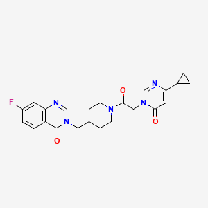 molecular formula C23H24FN5O3 B2559592 3-({1-[2-(4-Cyclopropyl-6-oxo-1,6-dihydropyrimidin-1-yl)acetyl]piperidin-4-yl}methyl)-7-fluoro-3,4-dihydroquinazolin-4-one CAS No. 2415633-68-8