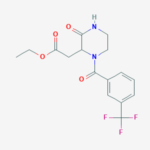molecular formula C16H17F3N2O4 B2559604 Ethyl 2-{3-oxo-1-[3-(trifluoromethyl)benzoyl]-2-piperazinyl}acetate CAS No. 318469-59-9
