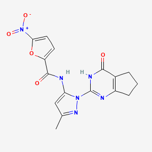 molecular formula C16H14N6O5 B2559608 N-(3-methyl-1-(4-oxo-4,5,6,7-tetrahydro-3H-cyclopenta[d]pyrimidin-2-yl)-1H-pyrazol-5-yl)-5-nitrofuran-2-carboxamide CAS No. 1007253-97-5