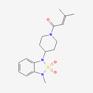 molecular formula C17H23N3O3S B2559624 3-甲基-1-(4-(3-甲基-2,2-二氧化苯并[c][1,2,5]噻二唑-1(3H)-基)哌啶-1-基)丁-2-烯-1-酮 CAS No. 2034415-74-0