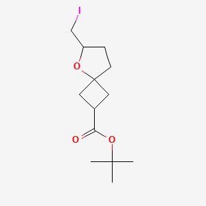 molecular formula C13H21IO3 B2559625 叔丁基 6-(碘甲基)-5-氧代螺[3.4]辛烷-2-羧酸酯 CAS No. 2416236-80-9