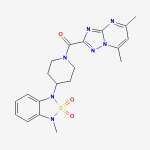 molecular formula C20H23N7O3S B2559646 (5,7-dimethyl-[1,2,4]triazolo[1,5-a]pyrimidin-2-yl)(4-(3-methyl-2,2-dioxidobenzo[c][1,2,5]thiadiazol-1(3H)-yl)piperidin-1-yl)methanone CAS No. 2034416-08-3