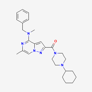 molecular formula C26H34N6O B2559658 4-[苄基(甲基)氨基]-6-甲基吡唑并[1,5-a]哒嗪-2-基}(4-环己基哌嗪基)甲苯酮 CAS No. 1775379-59-3