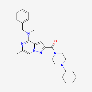 molecular formula C26H34N6O B2559658 {4-[苄基(甲基)氨基]-6-甲基吡唑并[1,5-a]吡嗪-2-基}(4-环己基哌嗪基)甲酮 CAS No. 1775379-59-3