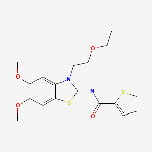 molecular formula C18H20N2O4S2 B2559664 N-[3-(2-ethoxyethyl)-5,6-dimethoxy-1,3-benzothiazol-2-ylidene]thiophene-2-carboxamide CAS No. 895452-55-8