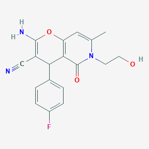 molecular formula C18H16FN3O3 B2559688 2-amino-4-(4-fluorophenyl)-6-(2-hydroxyethyl)-7-methyl-5-oxo-5,6-dihydro-4H-pyrano[3,2-c]pyridine-3-carbonitrile CAS No. 884216-13-1