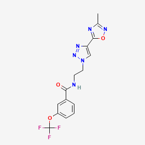 molecular formula C15H13F3N6O3 B2559711 N-(2-(4-(3-methyl-1,2,4-oxadiazol-5-yl)-1H-1,2,3-triazol-1-yl)ethyl)-3-(trifluoromethoxy)benzamide CAS No. 2034393-50-3