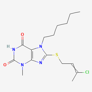 8-[(3-chlorobut-2-en-1-yl)sulfanyl]-7-hexyl-3-methyl-2,3,6,7-tetrahydro-1H-purine-2,6-dione