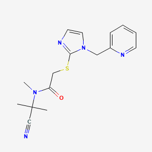 molecular formula C16H19N5OS B2559752 N-(2-Cyanopropan-2-yl)-N-methyl-2-[1-(pyridin-2-ylmethyl)imidazol-2-yl]sulfanylacetamide CAS No. 1385272-74-1