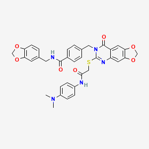 molecular formula C35H31N5O7S B2559753 N-(1,3-苯并二氧杂环-5-基甲基)-4-{[6-[(2-{[4-(二甲氨基)苯基]氨基}-2-氧代乙基)硫]-8-氧代[1,3]二氧杂环[4,5-g]喹唑啉-7(8H)-基]甲基}苯甲酰胺 CAS No. 688062-10-4