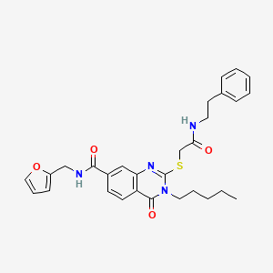 molecular formula C29H32N4O4S B2559793 N-(呋喃-2-基甲基)-4-氧代-2-((2-氧代-2-(苯乙氨基)乙基)硫代)-3-戊基-3,4-二氢喹唑啉-7-甲酰胺 CAS No. 422531-52-0