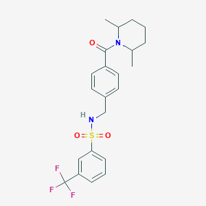 molecular formula C22H25F3N2O3S B2559798 N-(4-(2,6-dimethylpiperidine-1-carbonyl)benzyl)-3-(trifluoromethyl)benzenesulfonamide CAS No. 690245-28-4