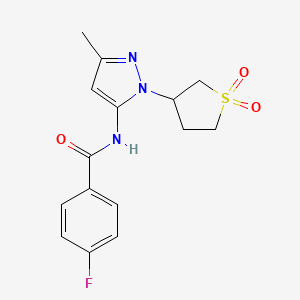 molecular formula C15H16FN3O3S B2559821 N-(1-(1,1-dioxidotetrahydrothiophen-3-yl)-3-methyl-1H-pyrazol-5-yl)-4-fluorobenzamide CAS No. 1171413-58-3
