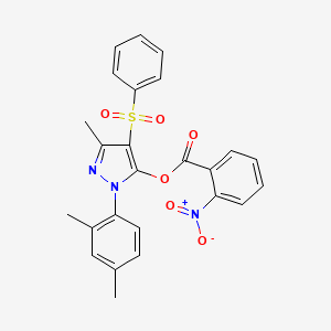 molecular formula C25H21N3O6S B2559826 1-(2,4-二甲苯基)-3-甲基-4-(苯磺酰基)-1H-吡唑-5-基 2-硝基苯甲酸酯 CAS No. 851094-26-3