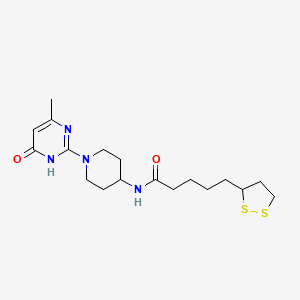 molecular formula C18H28N4O2S2 B2559837 5-(1,2-dithiolan-3-yl)-N-(1-(4-methyl-6-oxo-1,6-dihydropyrimidin-2-yl)piperidin-4-yl)pentanamide CAS No. 1904026-31-8
