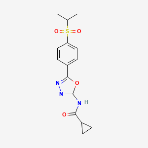 molecular formula C15H17N3O4S B2559841 N-(5-(4-(Isopropylsulfonyl)phenyl)-1,3,4-oxadiazol-2-yl)cyclopropancarboxamid CAS No. 922049-33-0