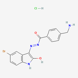 molecular formula C16H14BrClN4O2 B2559847 4-(Aminomethyl)-N'-[(3Z)-5-bromo-2-oxo-2,3-dihydro-1H-indol-3-ylidene]benzohydrazide hydrochloride CAS No. 2060523-50-2
