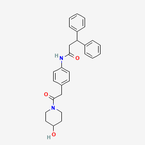 molecular formula C28H30N2O3 B2559857 N-(4-(2-(4-hydroxypiperidin-1-yl)-2-oxoethyl)phenyl)-3,3-diphenylpropanamide CAS No. 1235624-16-4