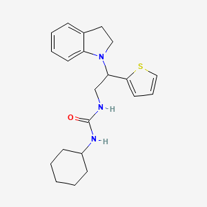 molecular formula C21H27N3OS B2559860 1-环己基-3-(2-(吲哚-1-基)-2-(噻吩-2-基)乙基)脲 CAS No. 898433-39-1